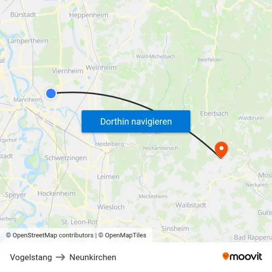 Vogelstang to Neunkirchen map