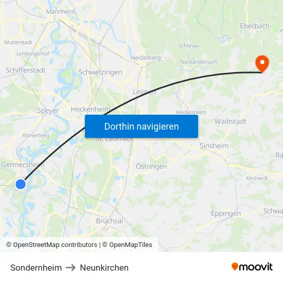 Sondernheim to Neunkirchen map