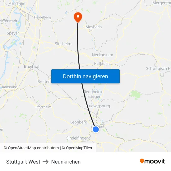 Stuttgart-West to Neunkirchen map