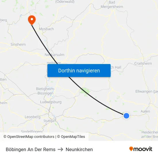 Böbingen An Der Rems to Neunkirchen map
