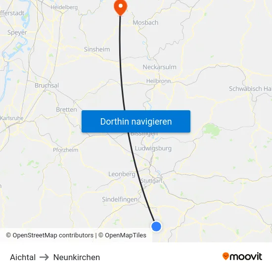 Aichtal to Neunkirchen map