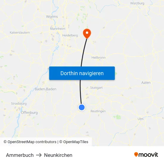 Ammerbuch to Neunkirchen map