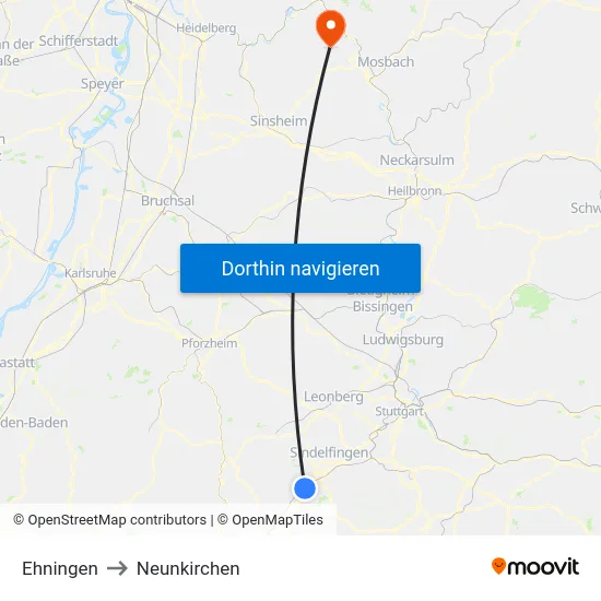 Ehningen to Neunkirchen map