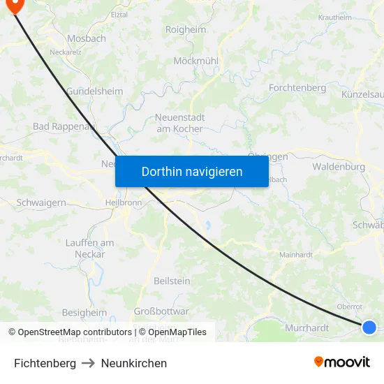 Fichtenberg to Neunkirchen map