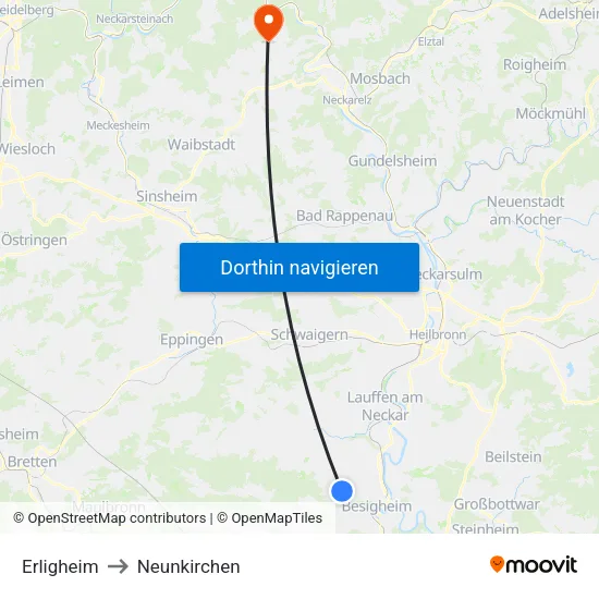 Erligheim to Neunkirchen map