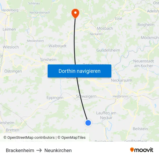 Brackenheim to Neunkirchen map