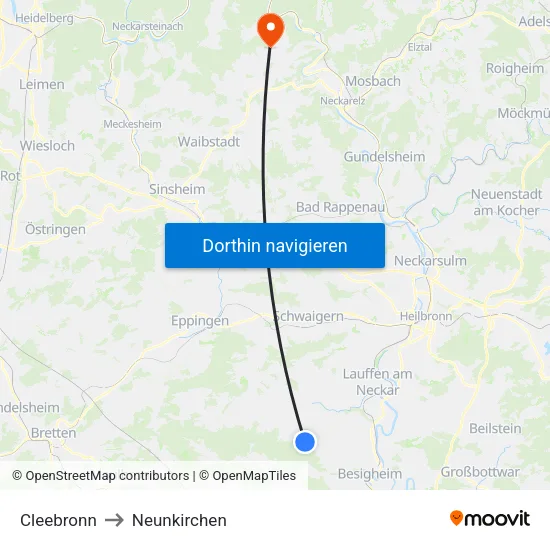 Cleebronn to Neunkirchen map