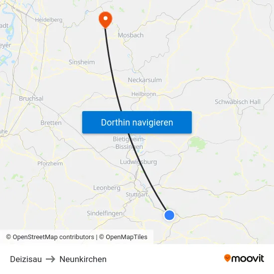 Deizisau to Neunkirchen map
