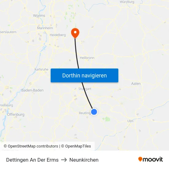 Dettingen An Der Erms to Neunkirchen map