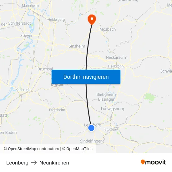 Leonberg to Neunkirchen map