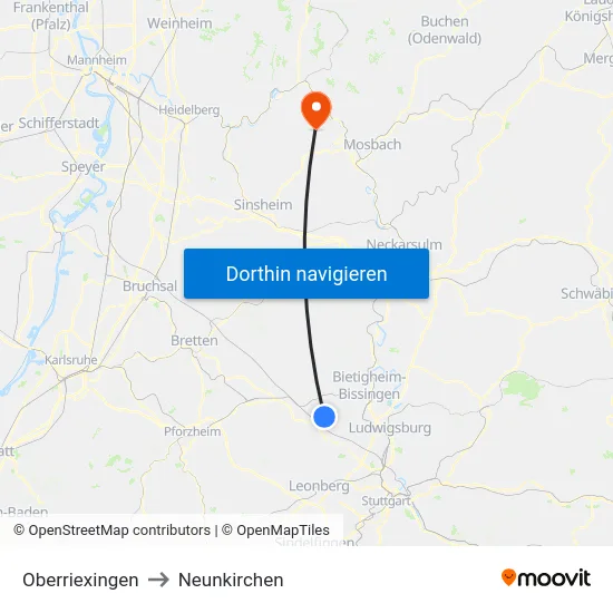 Oberriexingen to Neunkirchen map