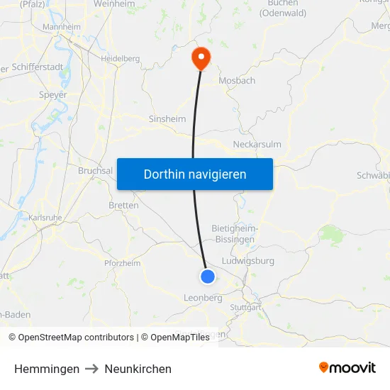 Hemmingen to Neunkirchen map