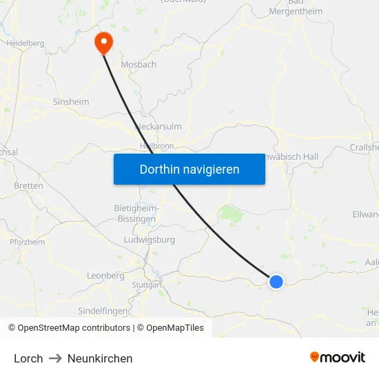 Lorch to Neunkirchen map