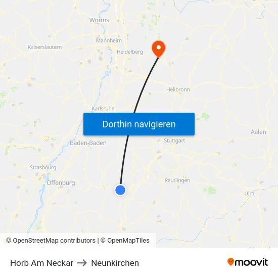 Horb Am Neckar to Neunkirchen map