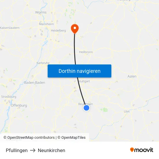 Pfullingen to Neunkirchen map