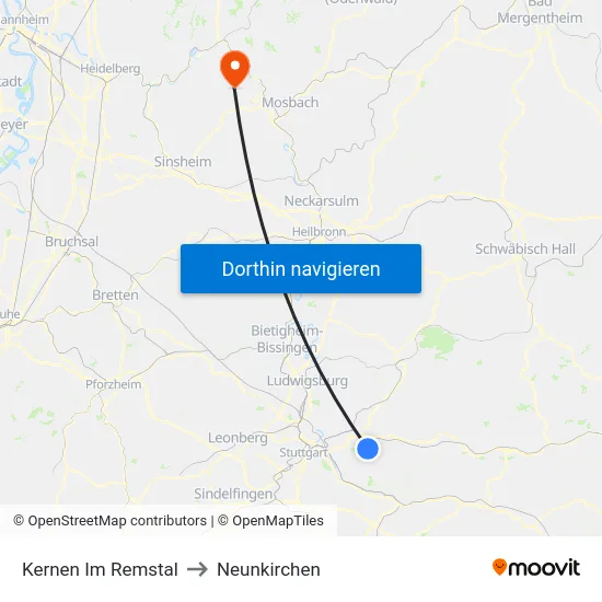 Kernen Im Remstal to Neunkirchen map