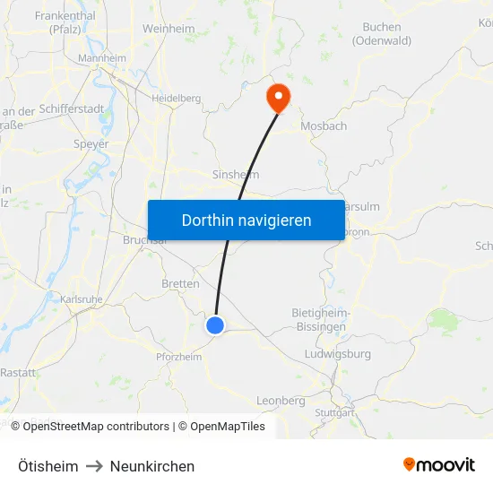 Ötisheim to Neunkirchen map
