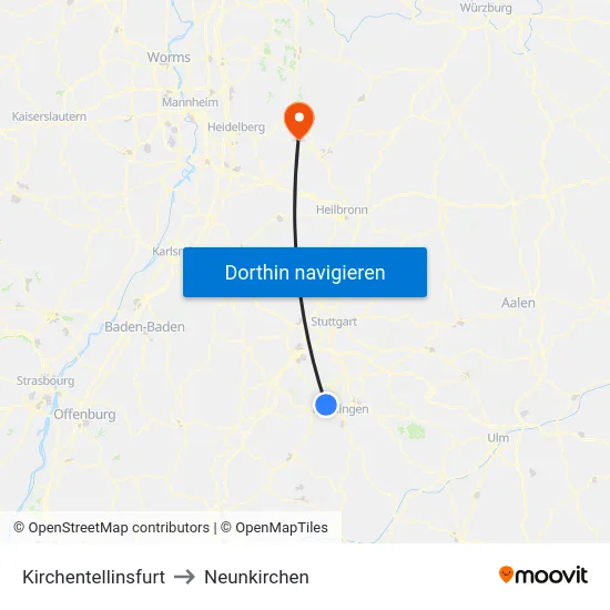Kirchentellinsfurt to Neunkirchen map