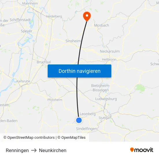 Renningen to Neunkirchen map