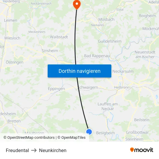 Freudental to Neunkirchen map