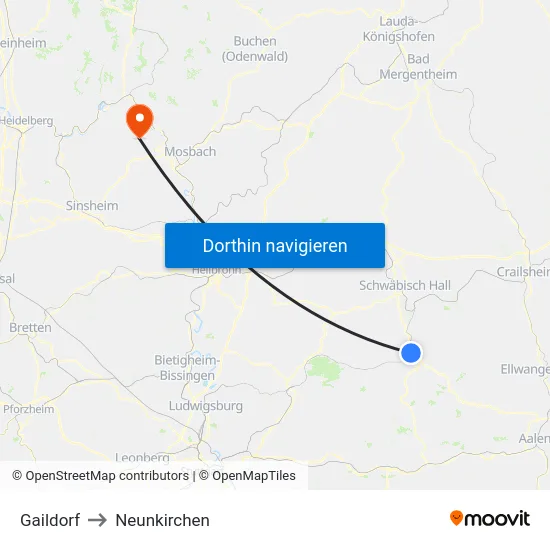 Gaildorf to Neunkirchen map