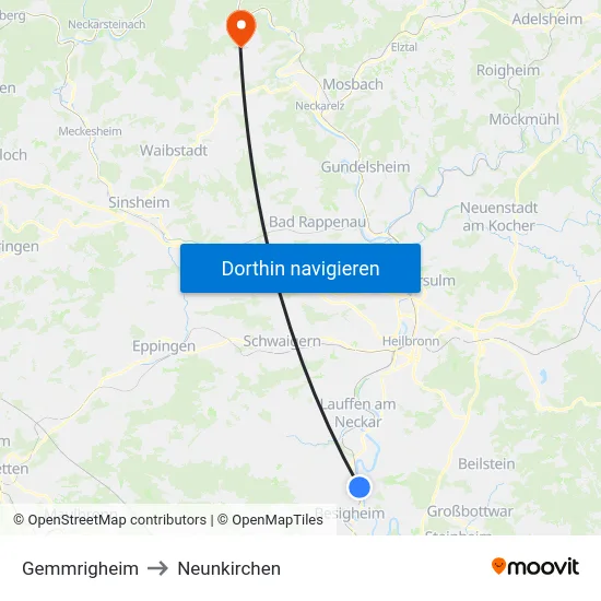 Gemmrigheim to Neunkirchen map