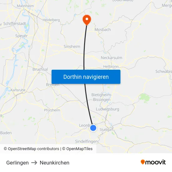Gerlingen to Neunkirchen map