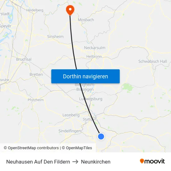 Neuhausen Auf Den Fildern to Neunkirchen map