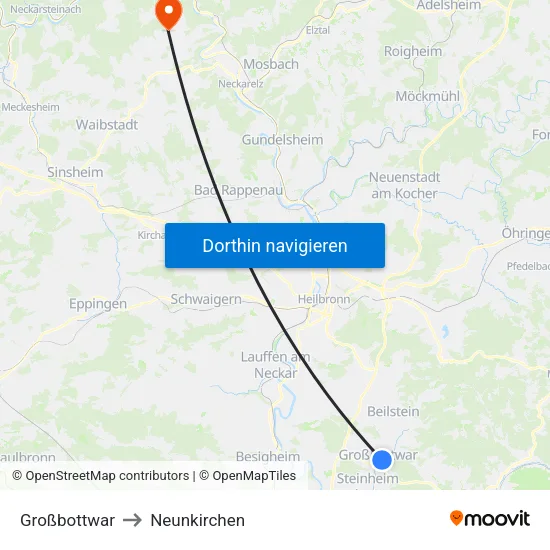 Großbottwar to Neunkirchen map