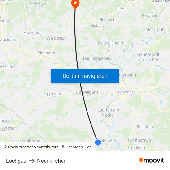 Löchgau to Neunkirchen map
