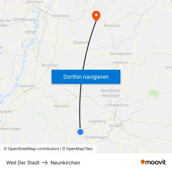 Weil Der Stadt to Neunkirchen map