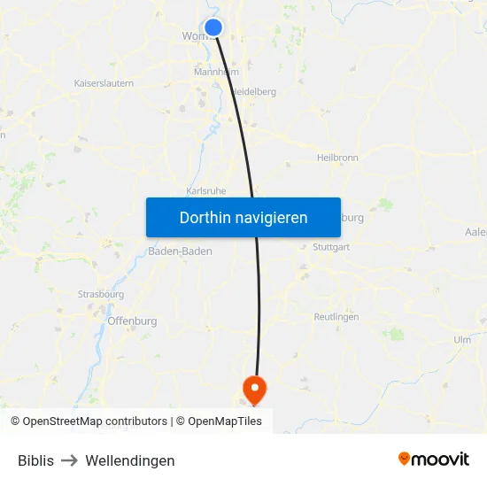 Biblis to Wellendingen map