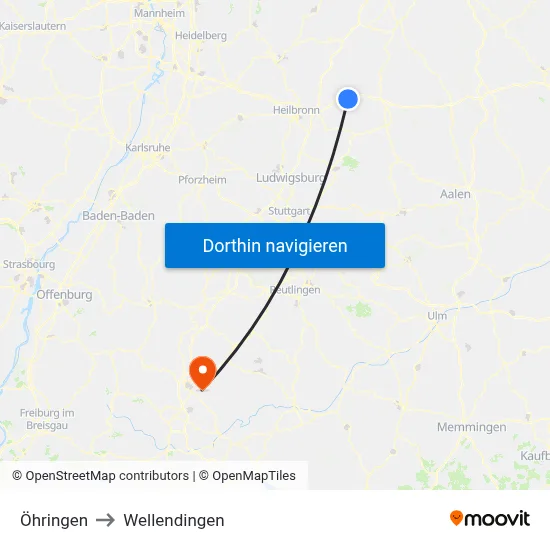 Öhringen to Wellendingen map