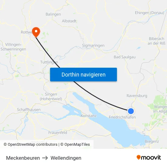 Meckenbeuren to Wellendingen map