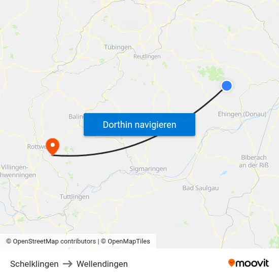 Schelklingen to Wellendingen map