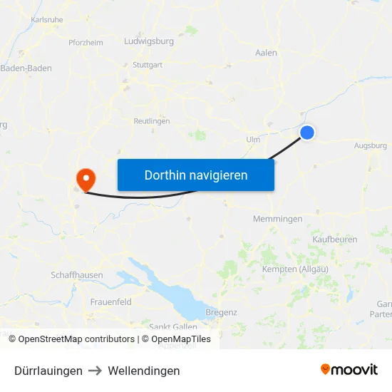 Dürrlauingen to Wellendingen map
