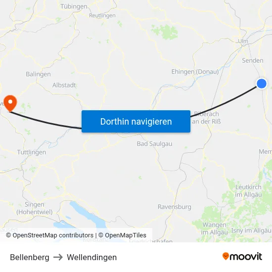 Bellenberg to Wellendingen map