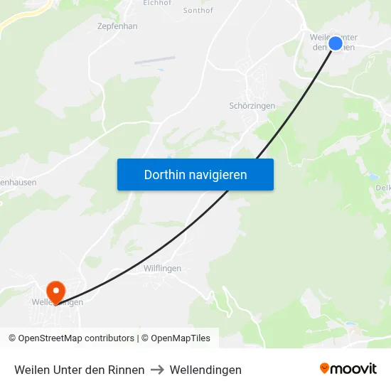 Weilen Unter den Rinnen to Wellendingen map