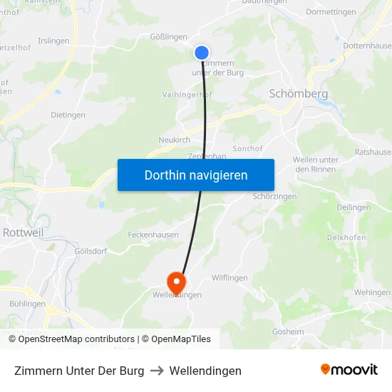 Zimmern Unter Der Burg to Wellendingen map