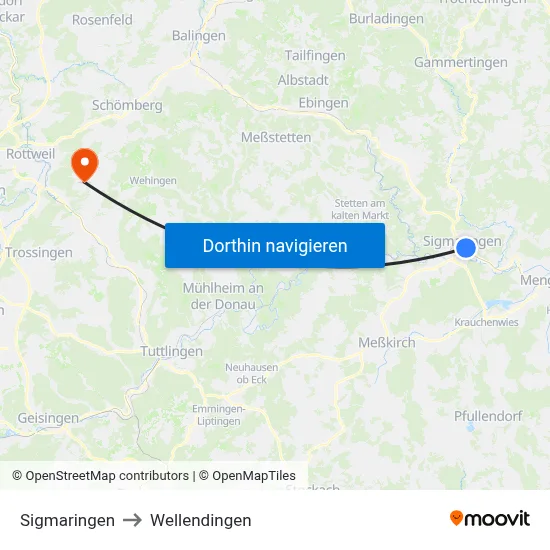 Sigmaringen to Wellendingen map