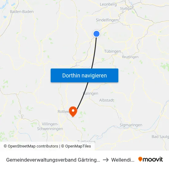 Gemeindeverwaltungsverband Gärtringen/Ehningen to Wellendingen map