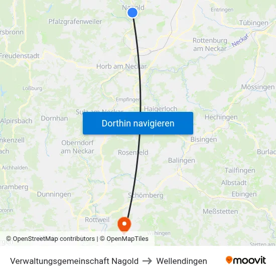 Verwaltungsgemeinschaft Nagold to Wellendingen map