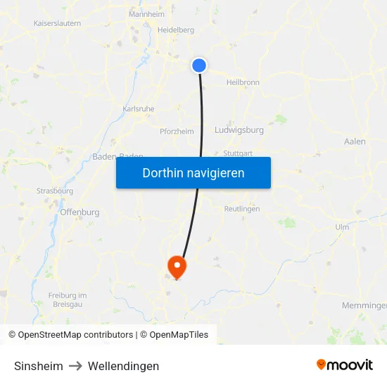 Sinsheim to Wellendingen map