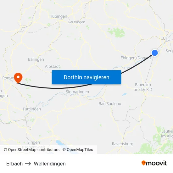 Erbach to Wellendingen map