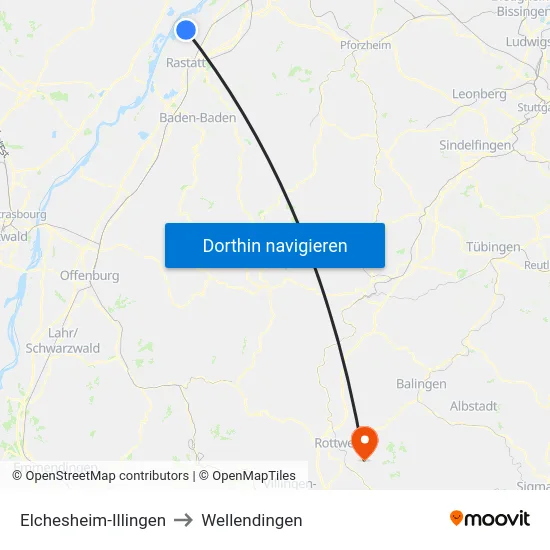 Elchesheim-Illingen to Wellendingen map