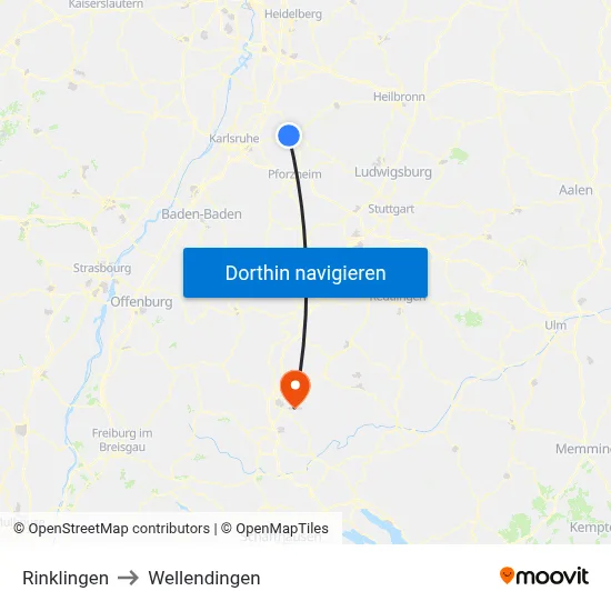Rinklingen to Wellendingen map