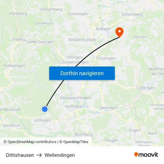 Dittishausen to Wellendingen map