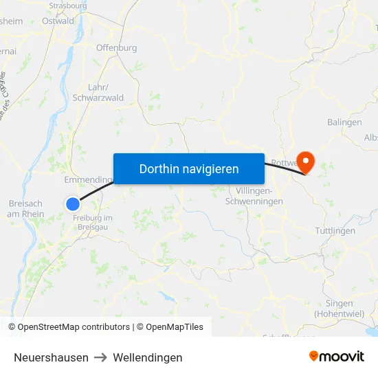 Neuershausen to Wellendingen map