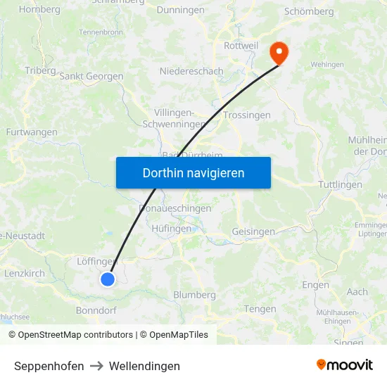 Seppenhofen to Wellendingen map