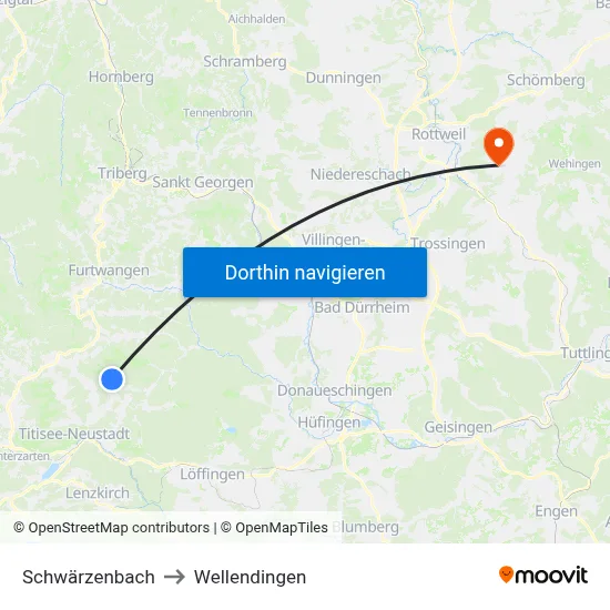 Schwärzenbach to Wellendingen map